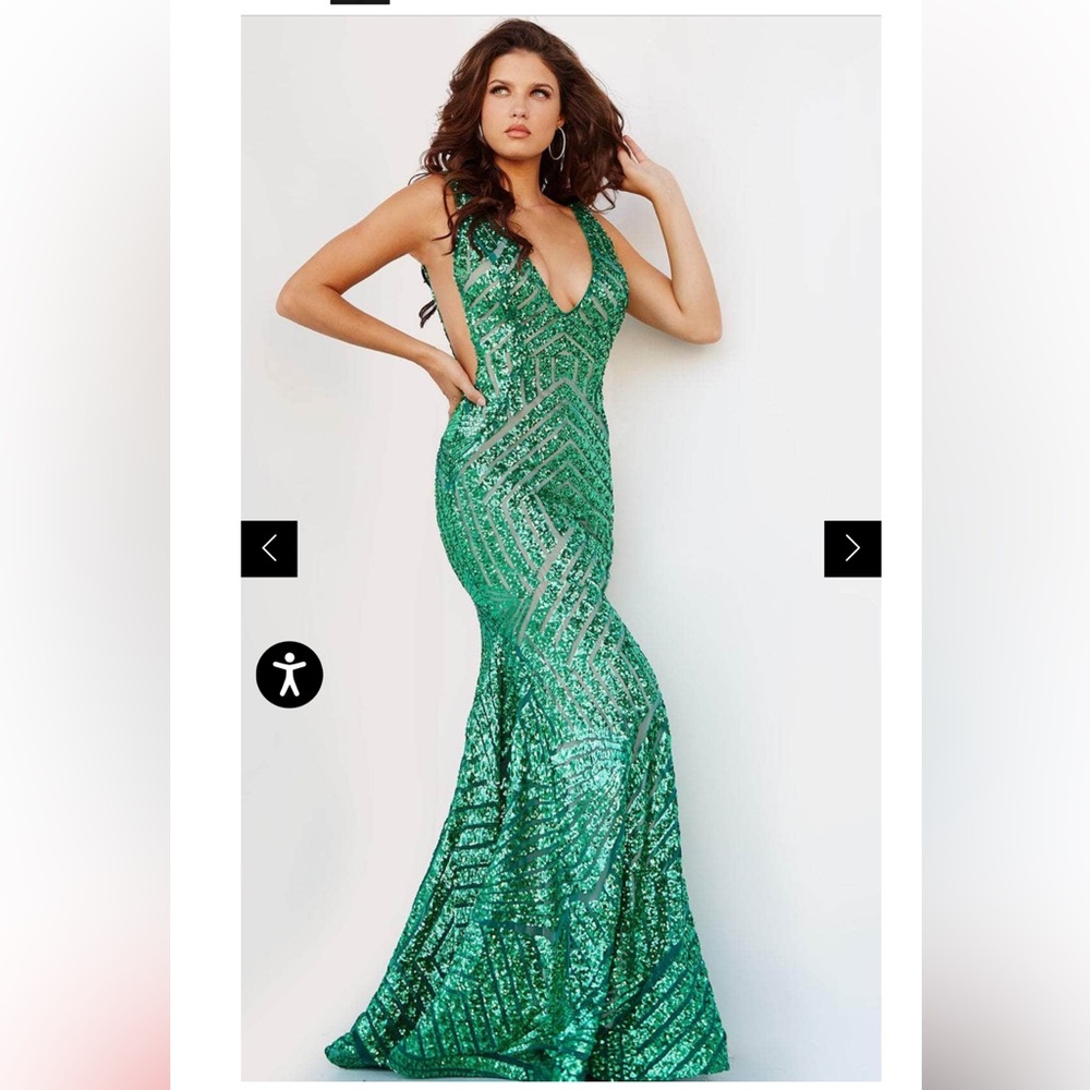 JOVANI V-Neck Geometric Sequin Dress #24096